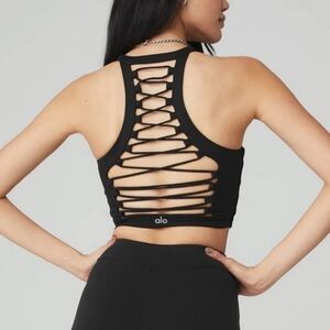 ALO Yoga Black Lattice Back Sports Bra